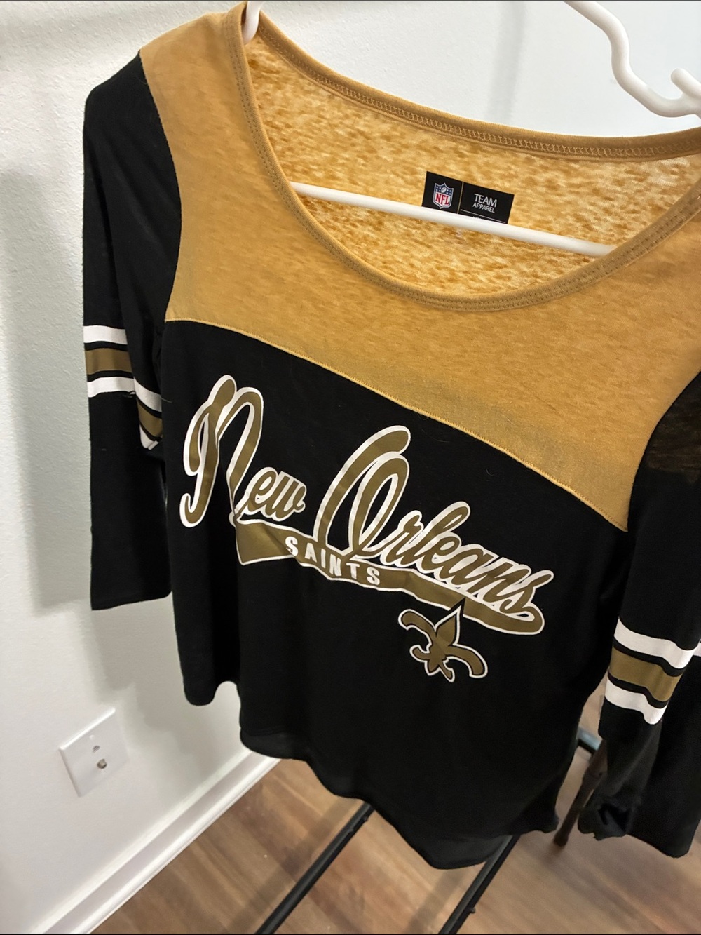 NFL New Orleans Saints Black and Gold Women's Long Sleeve Tee